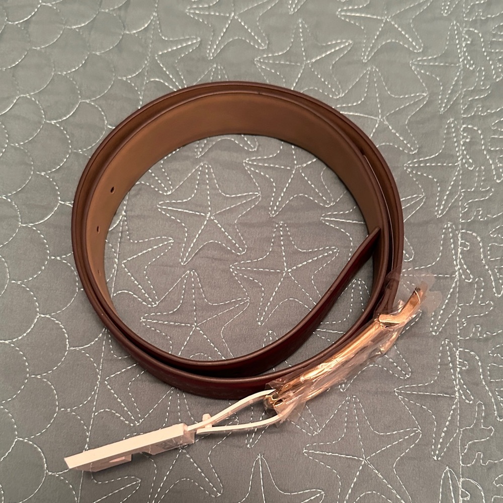 Michael Kors Maroon Leather Belt with Gold Buckle
